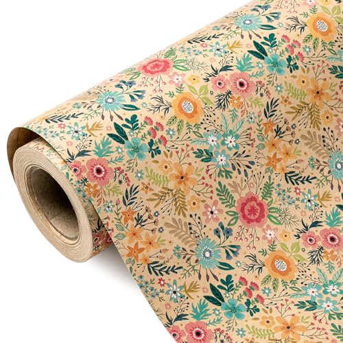 Kraft Floral Wrapping Paper Roll M2476