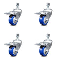 Blue Poly Swivel Caster Set 4 with 3x22 Wheel 12MM Stem W7240
