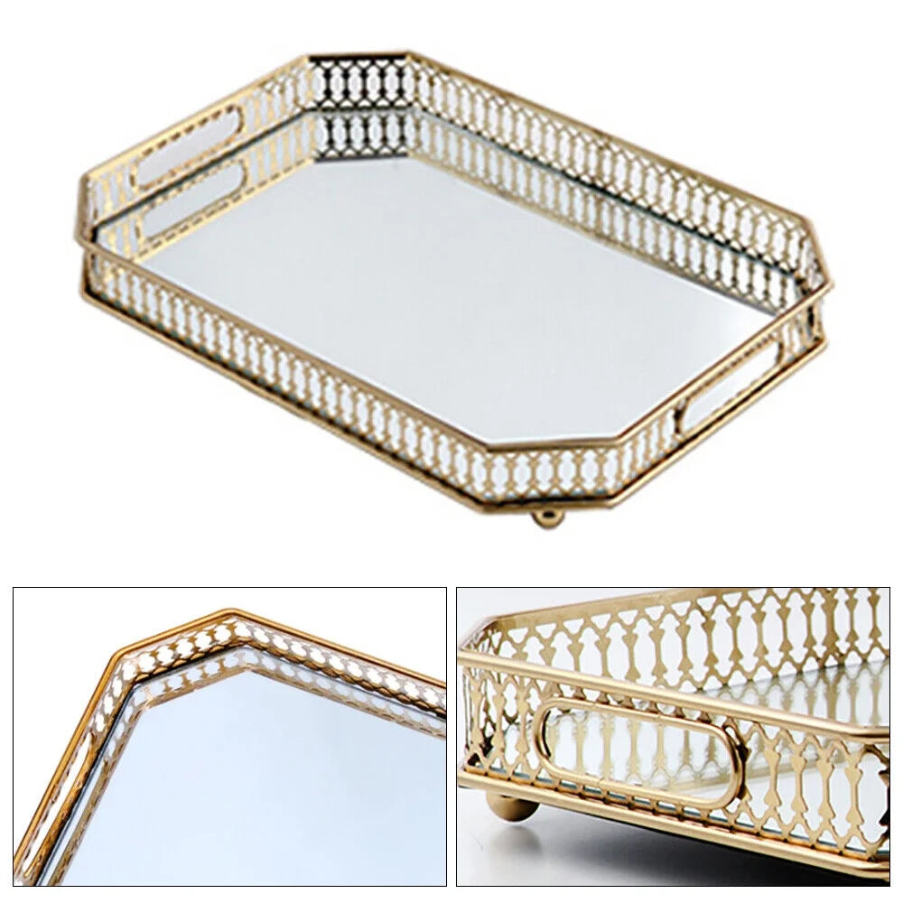 Vintage Glass Metal Vanity Tray Y630613