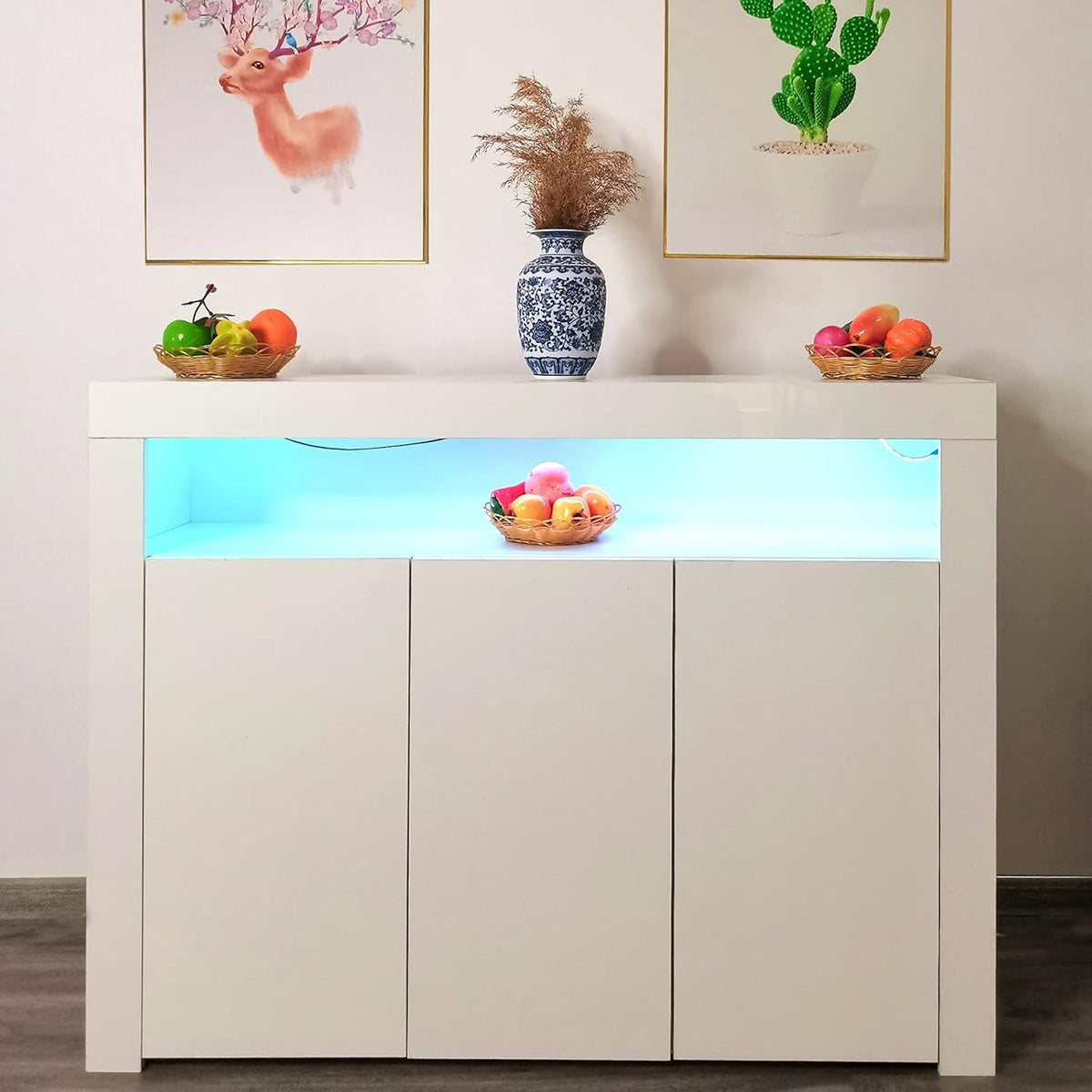 White Wall-Mounted TV Stand with LED Lights and 2 Storage Drawers G85136