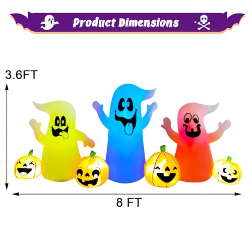 8 Ft Halloween Inflatable Three Ghosts with Pumpkin LED Light Up X46746