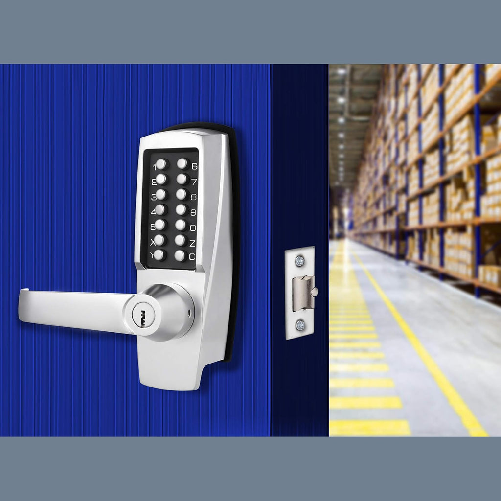 Mechanical Push Button Lever Lock, 60mm Backset, 13 Digit Keypad, Satin Chrome U280513