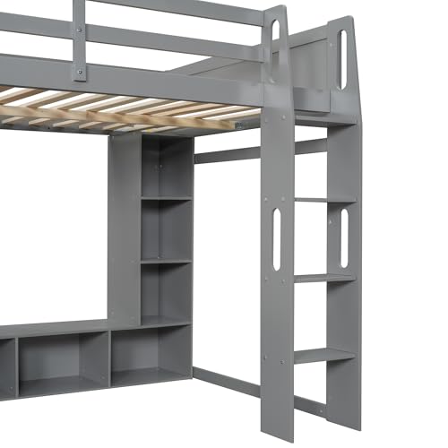 Twin Solid Wood Loft Bed with Desk and Storage H990