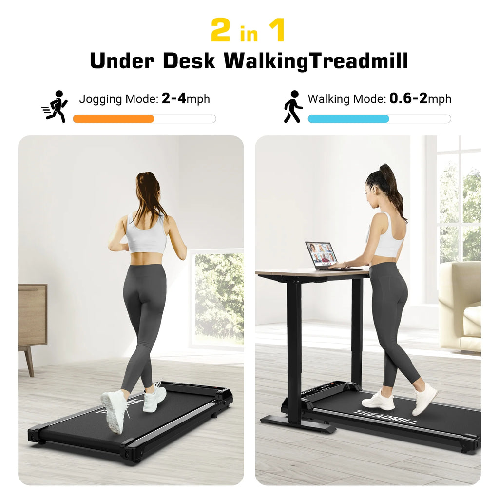 Under Desk Treadmill Walking Pad 265lbs 2.25HP Black T35388