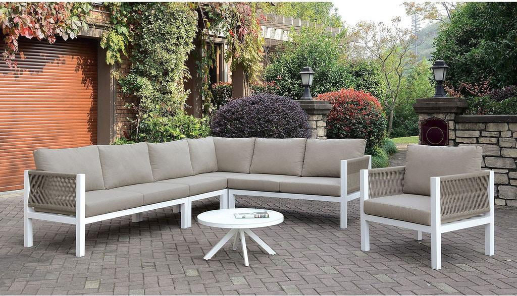 Light Taupe & White Sectional Sofa Q37731