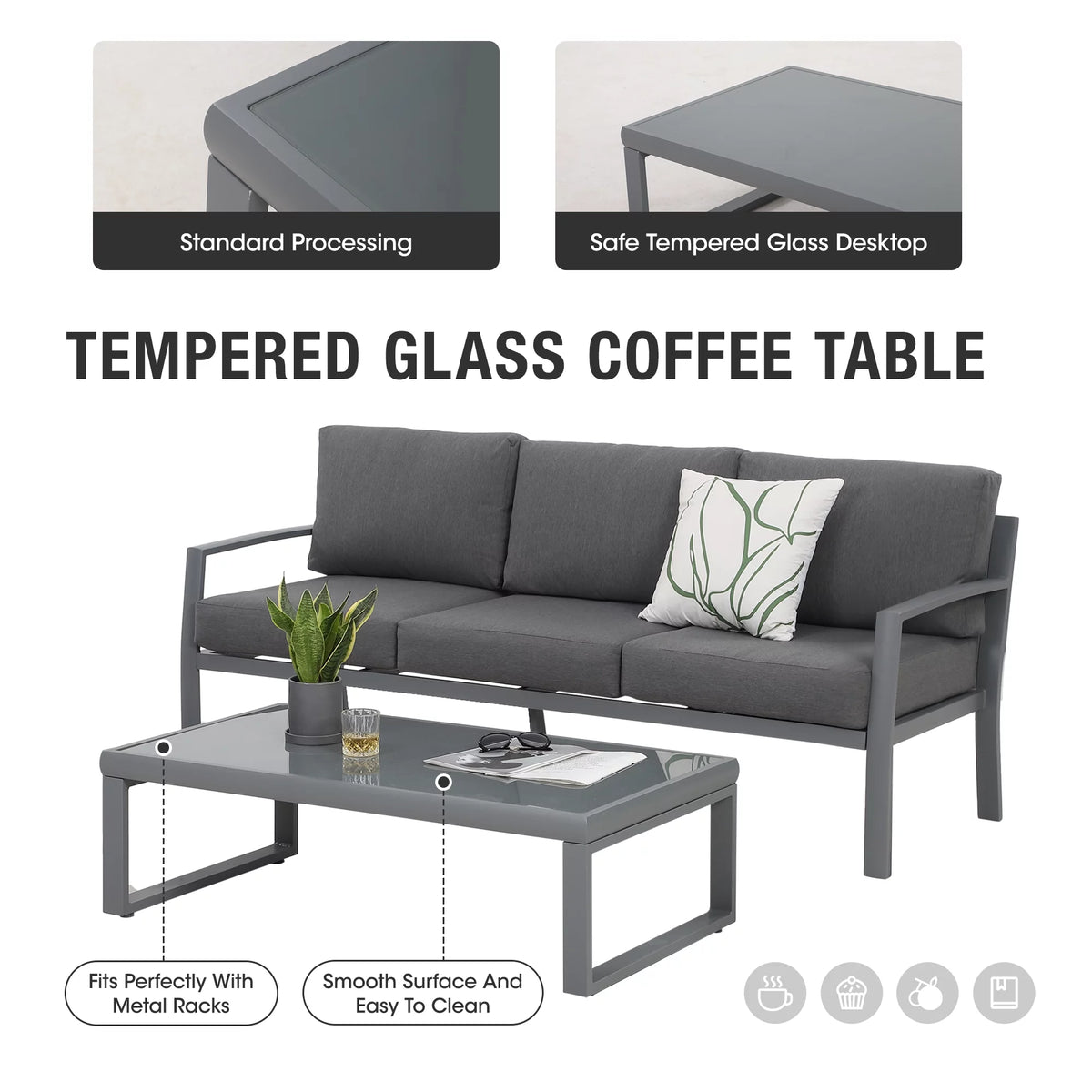 4 Piece Metal Patio Furniture Set with Cushions A27045