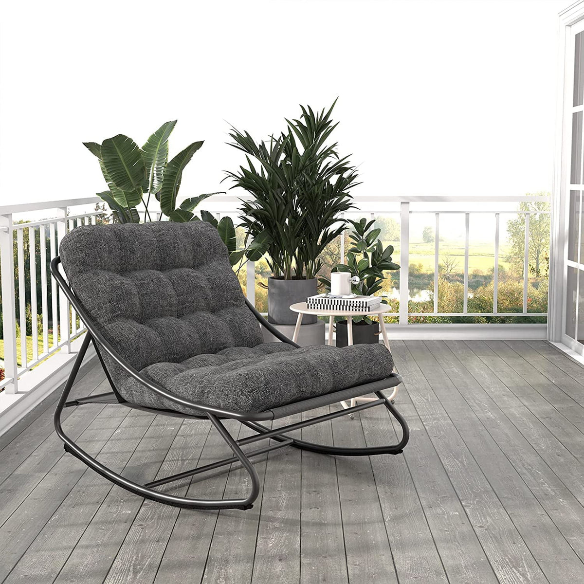 Steel Rocking Chair with Padded Cushion, Gray H941