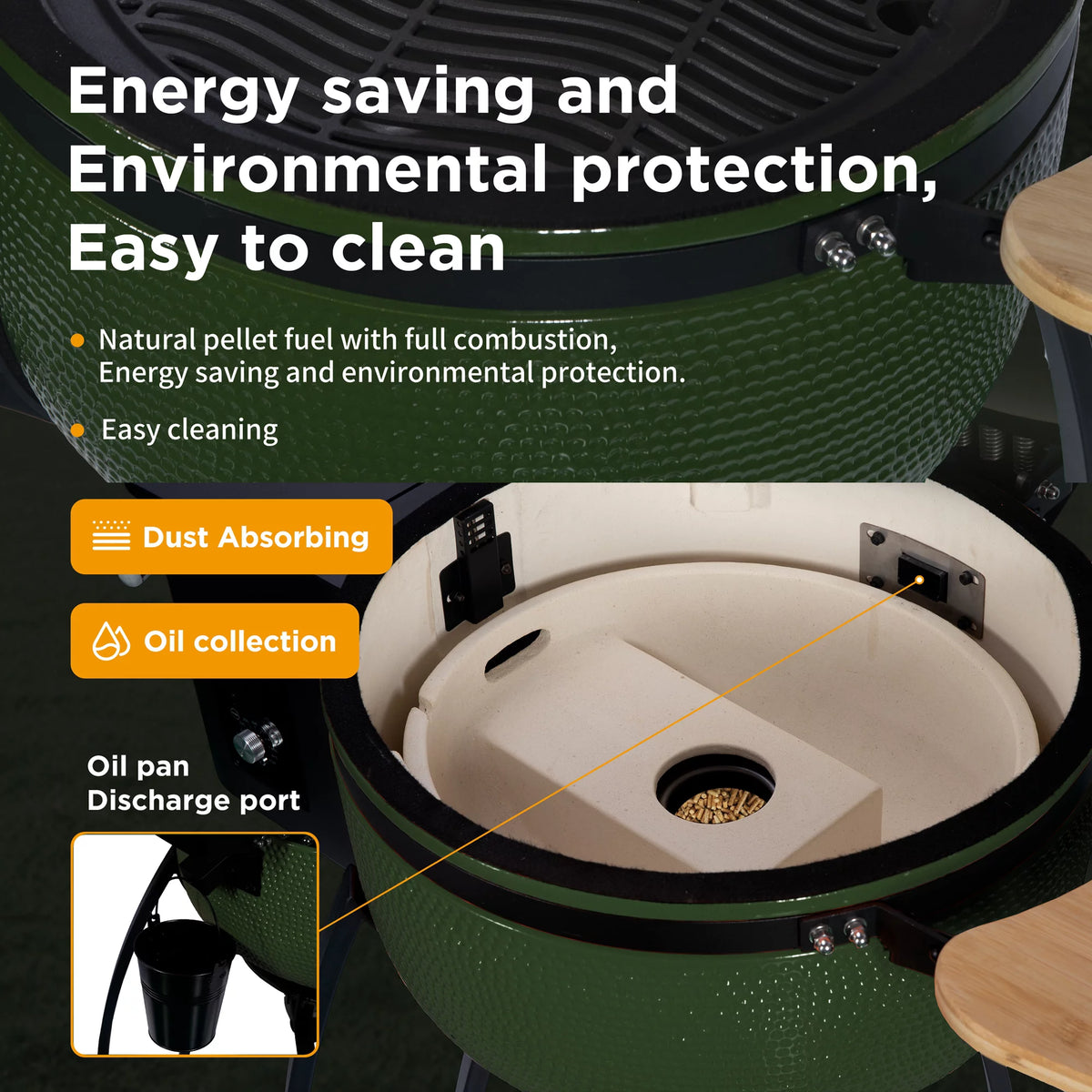 24" Ceramic Pellet Grill with Double Ceramic Liner 4-in-1 H5206
