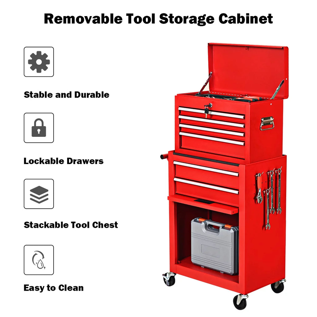2 in 1 Rolling Storage Cabinet with 6 Drawers Black W86523