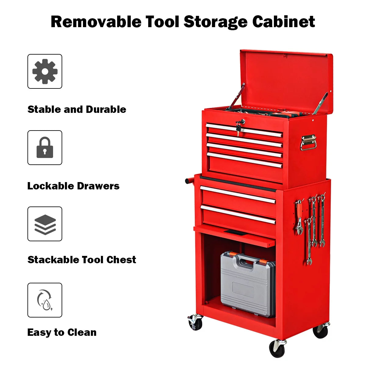 2 in 1 Rolling Storage Cabinet with 6 Drawers Black W86523