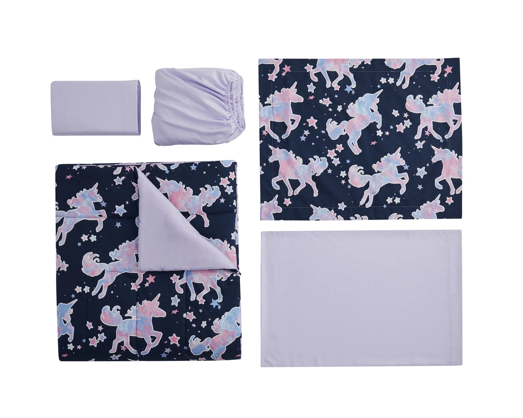 7-Piece Glow in the Dark Unicorn Bed-in-a-Bag, Full O854