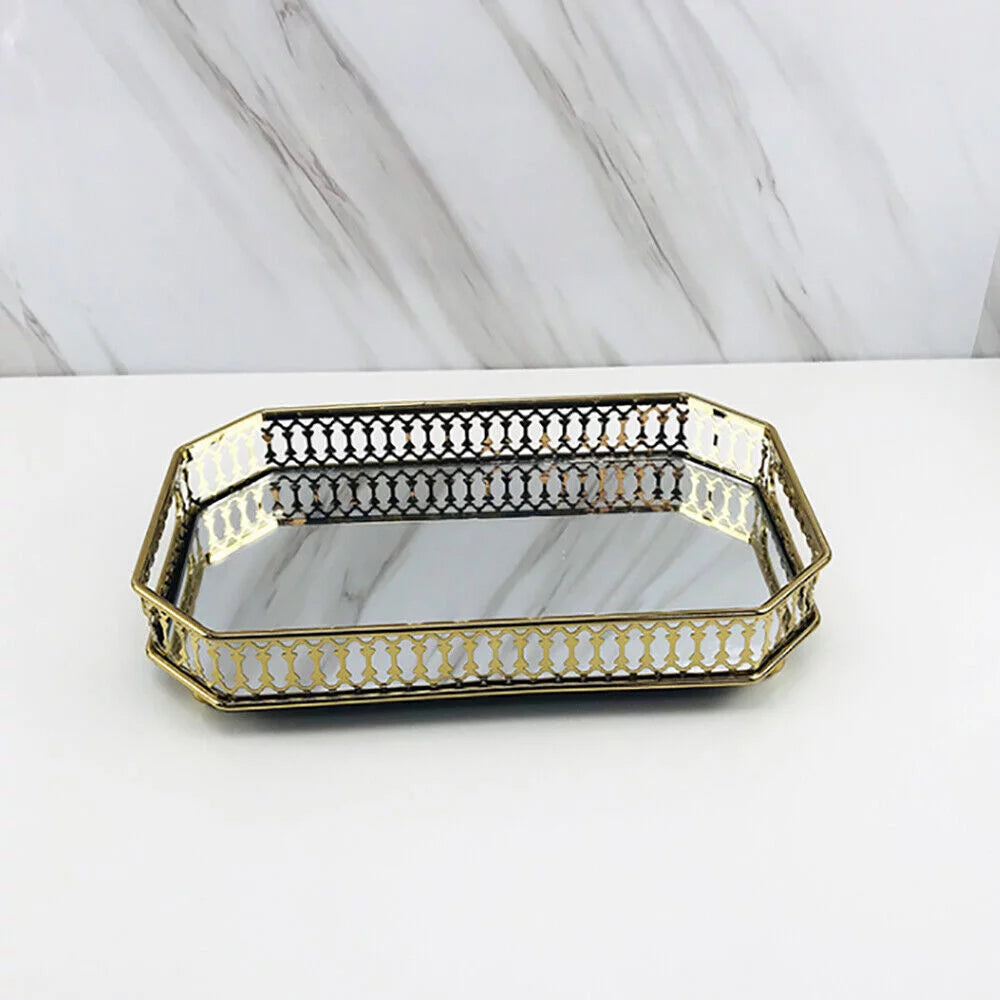 Vintage Glass Metal Vanity Tray Y630613