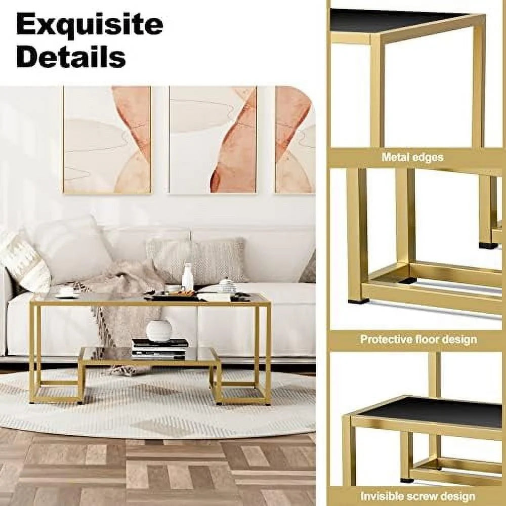 Gold 2-Tier Faux Marble End Table K632570