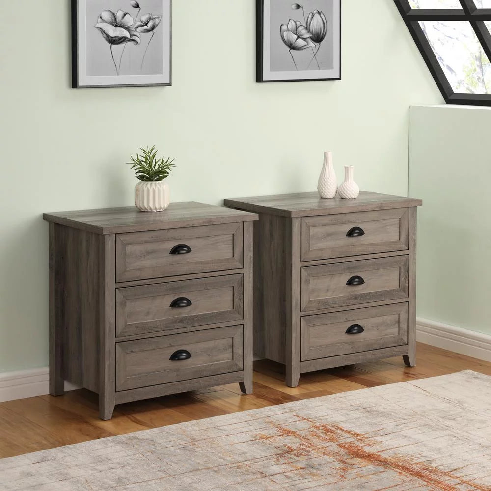 3 Drawer Gray Wash Bedroom Nightstand Set N8890