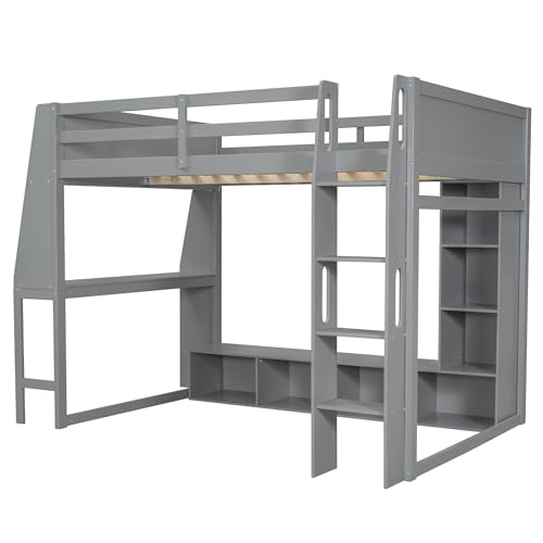 Twin Solid Wood Loft Bed with Desk and Storage H990