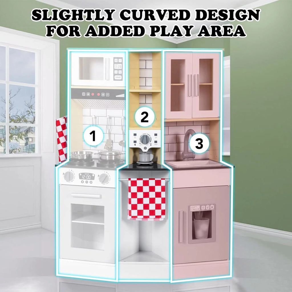 Wooden Play Kitchen with Sink Microwave Oven and Sound U9329