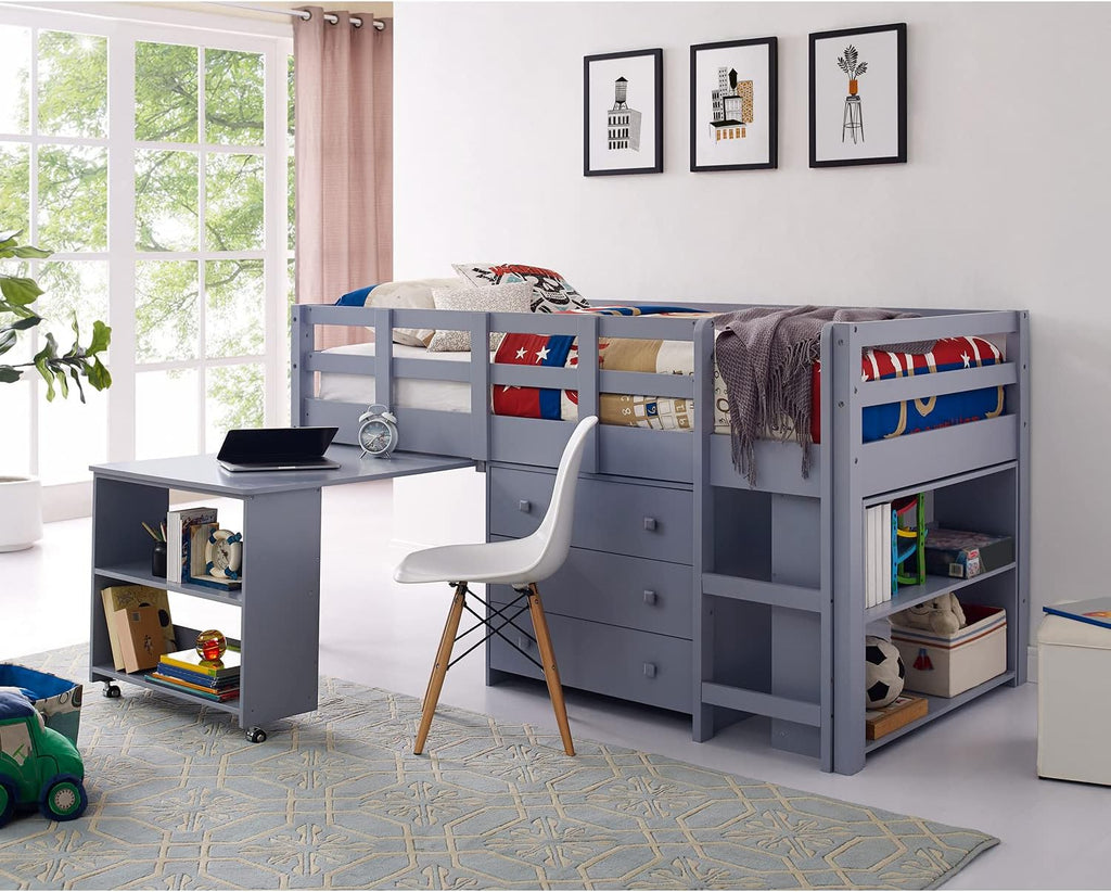 Twin Size Espresso Loft Bed with Desk and Storage R237666