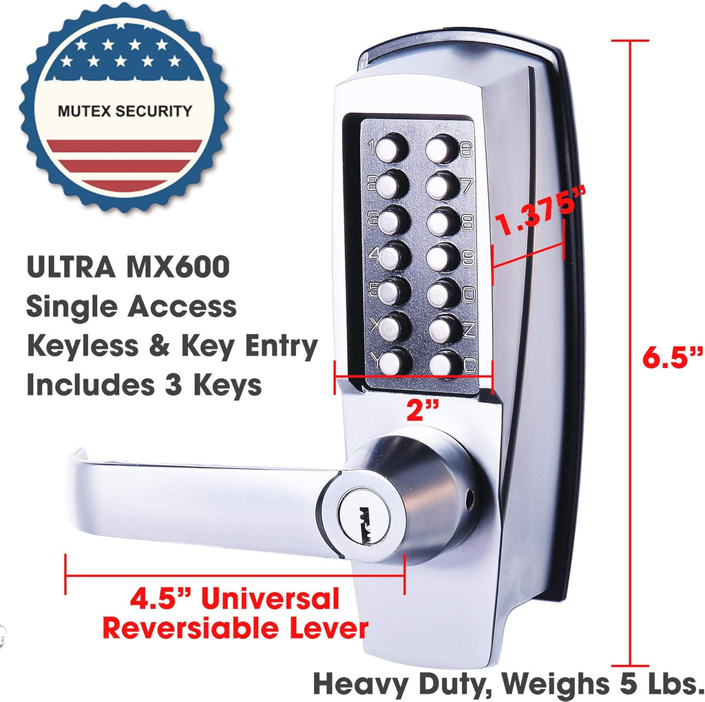 Mechanical Push Button Lever Lock, 60mm Backset, 13 Digit Keypad, Satin Chrome U280513