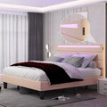 Queen Size Beige Upholstered Platform Bed Frame with Headboard H10363