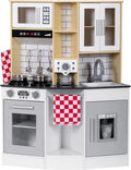 Wooden Play Kitchen with Sink Microwave Oven and Sound U9329