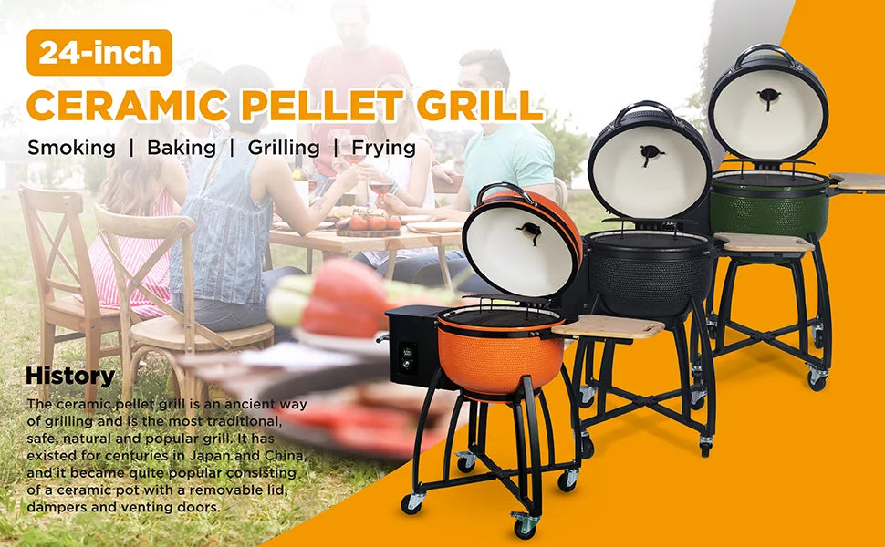 24" Ceramic Pellet Grill with Double Ceramic Liner 4-in-1 H5206