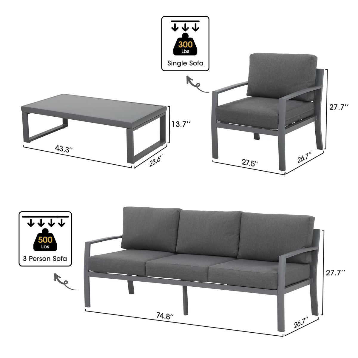 4 Piece Metal Patio Furniture Set with Cushions A27045