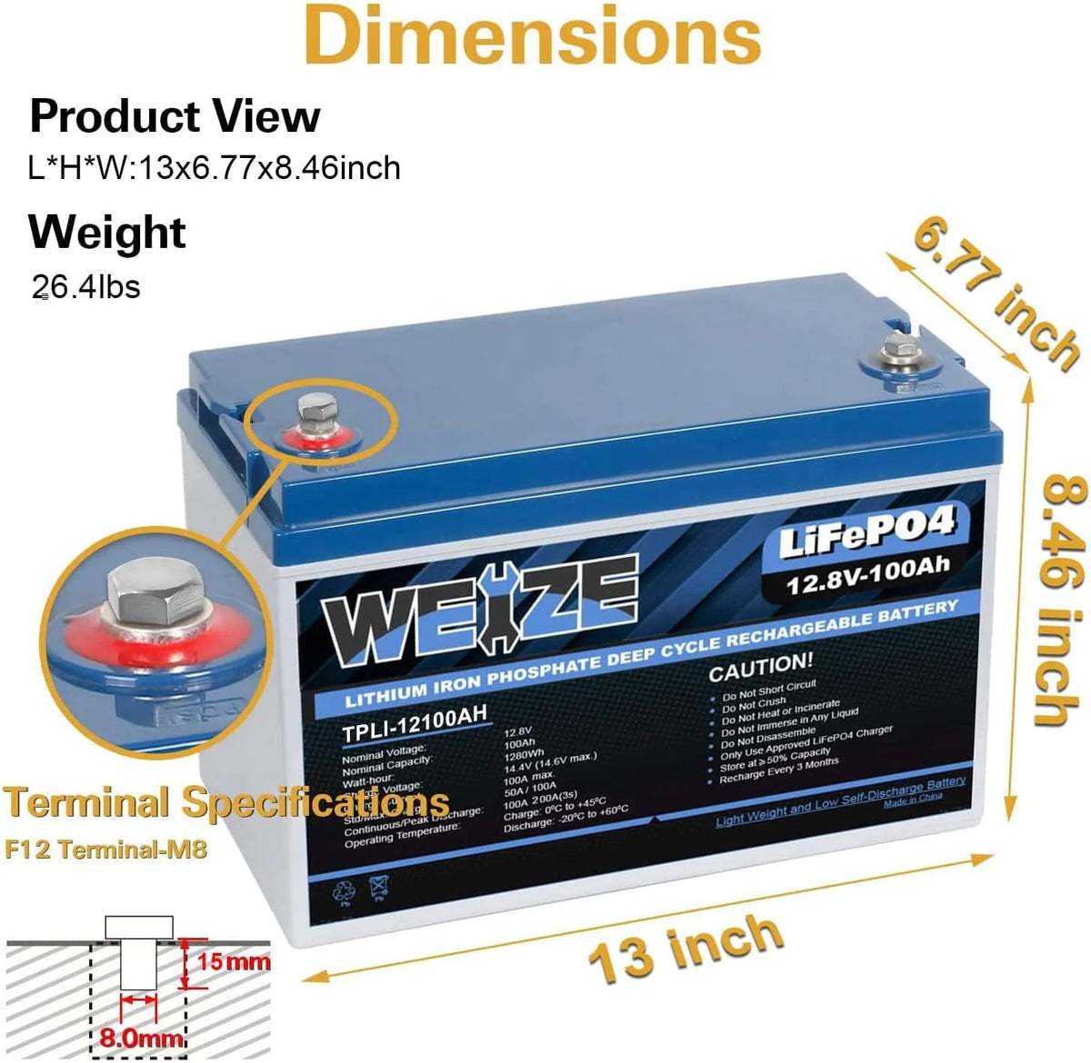 12V 100Ah LiFePO4 Lithium Battery with Smart BMS Z495947