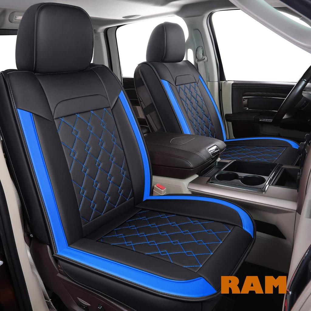 Black Blue Waterproof Faux Leather Seat Covers Full Set W537