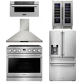 36 Gas Range, Range Hood, Refrigerator, Microwave and Wine Cooler P420