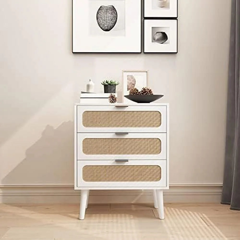 White 3 Drawer Wood Nightstand Dresser D740