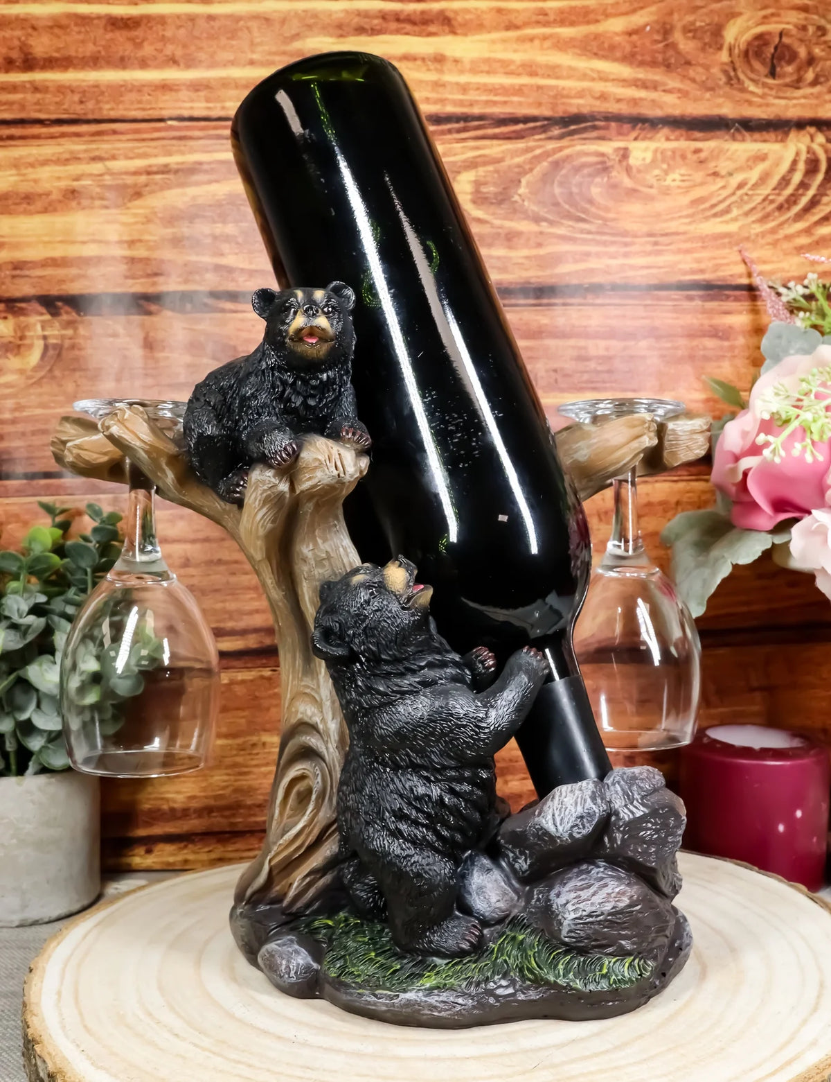 Black Bear Wine Glasses and Bottle Holder Figurine A125783