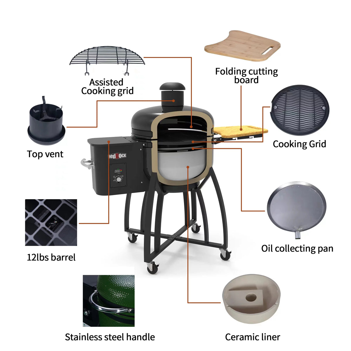 24" Ceramic Pellet Grill with Double Ceramic Liner 4-in-1 H5206