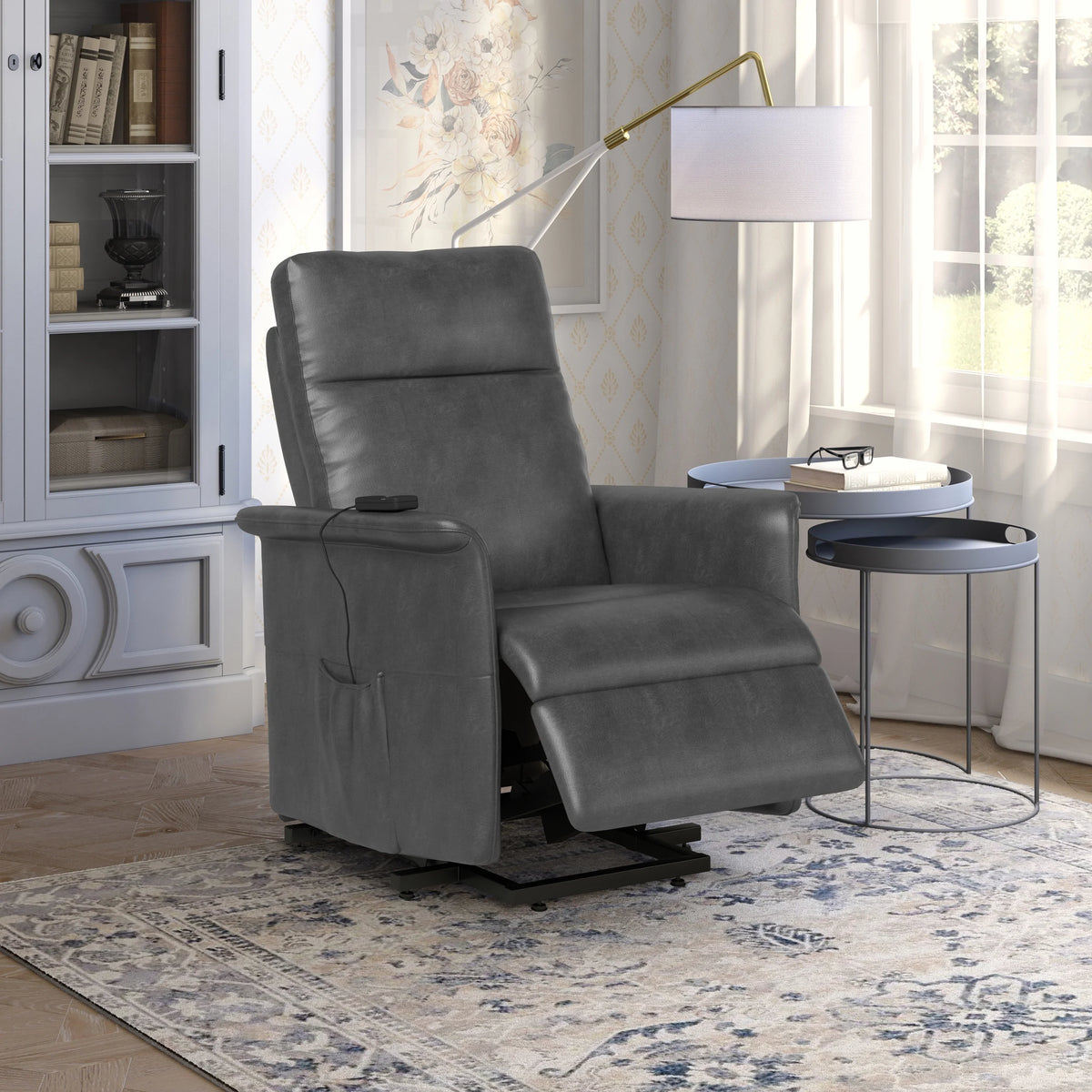Gray Faux Leather Power Recline and Lift Chair R88181