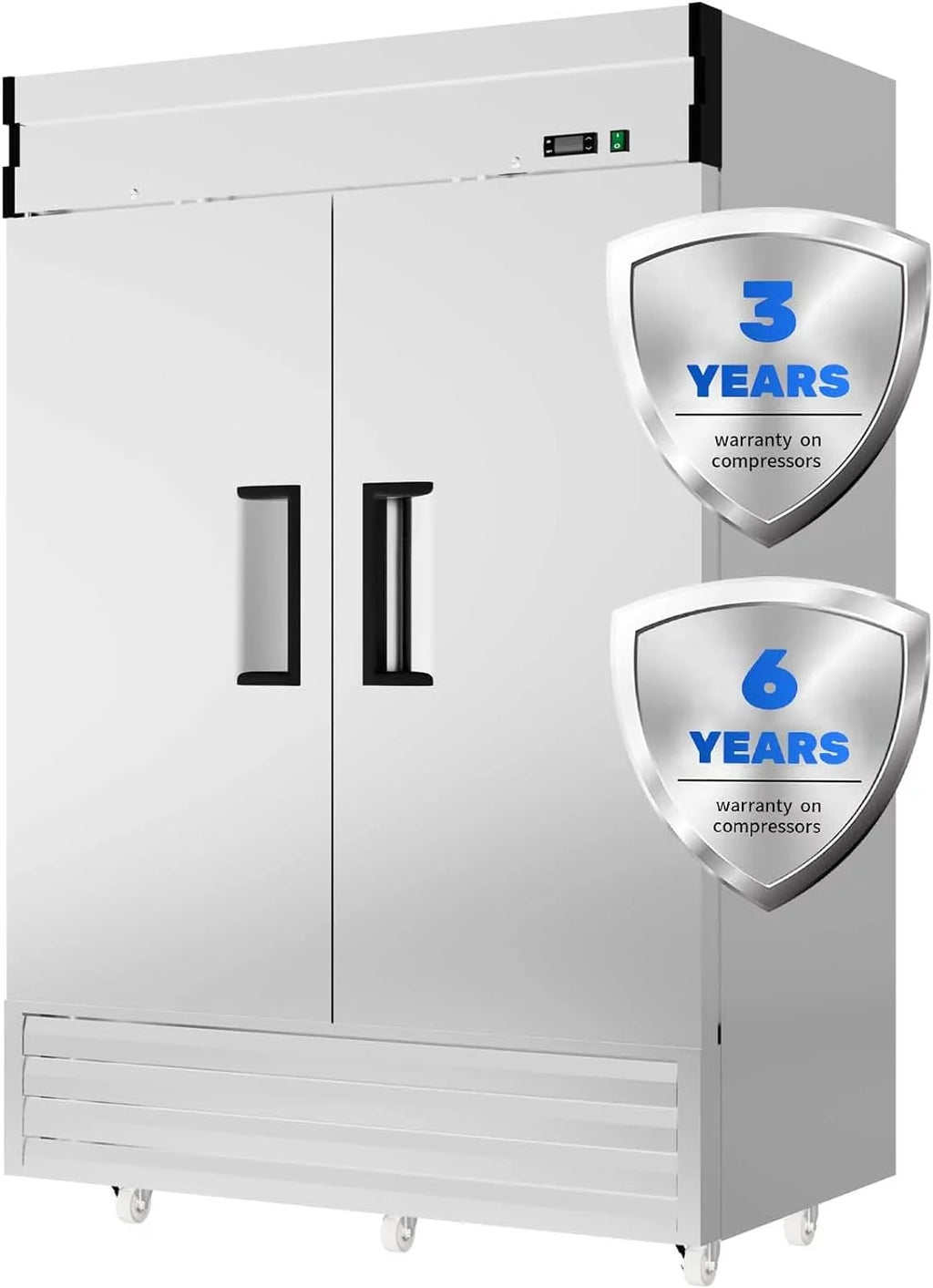 54" 2-Door 49 Cu.Ft Stainless Steel Reach-in Refrigerator with Lock A46760