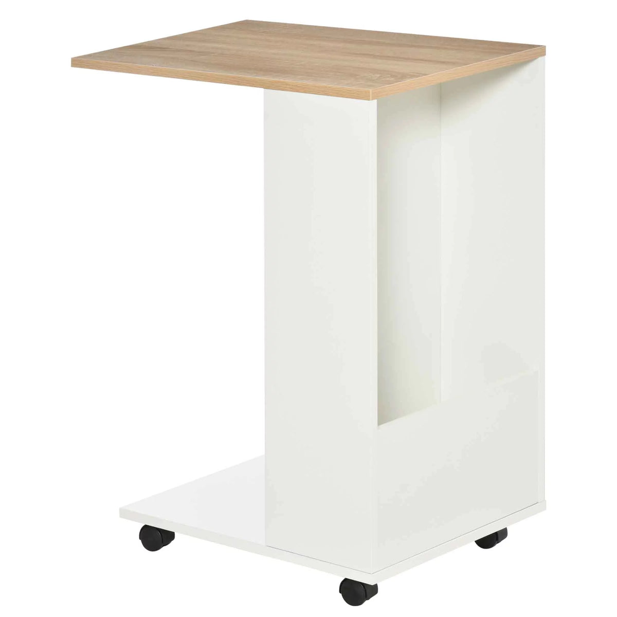 C-Shaped Sofa Side Table with Storage and Wheels N173