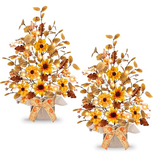 2 Pack Fall Tabletop Tree with 48 LED Battery Operated 18 Inch Y6274
