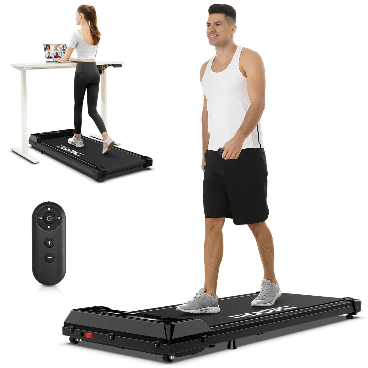 Under Desk Treadmill Walking Pad 265lbs 2.25HP Black T35388