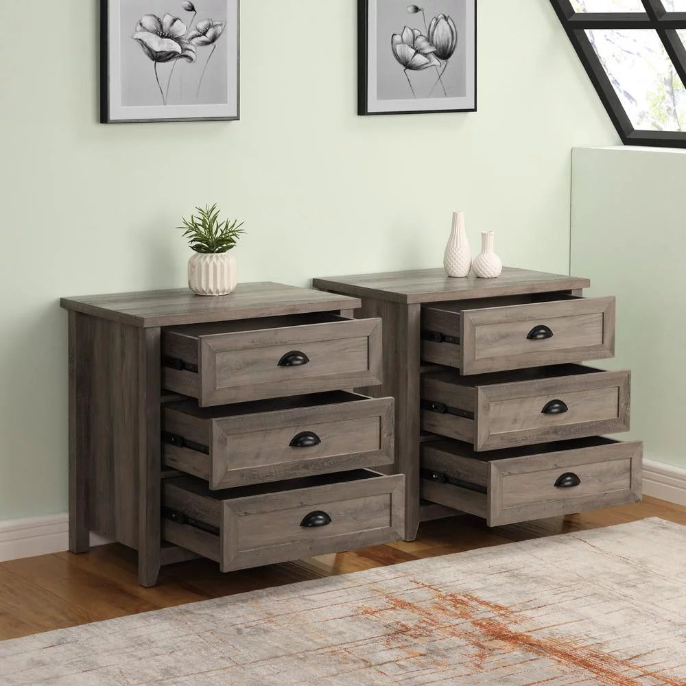 3 Drawer Gray Wash Bedroom Nightstand Set N8890