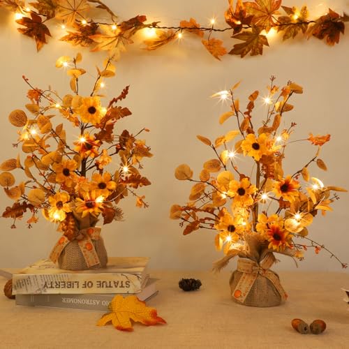 2 Pack Fall Tabletop Tree with 48 LED Battery Operated 18 Inch Y6274