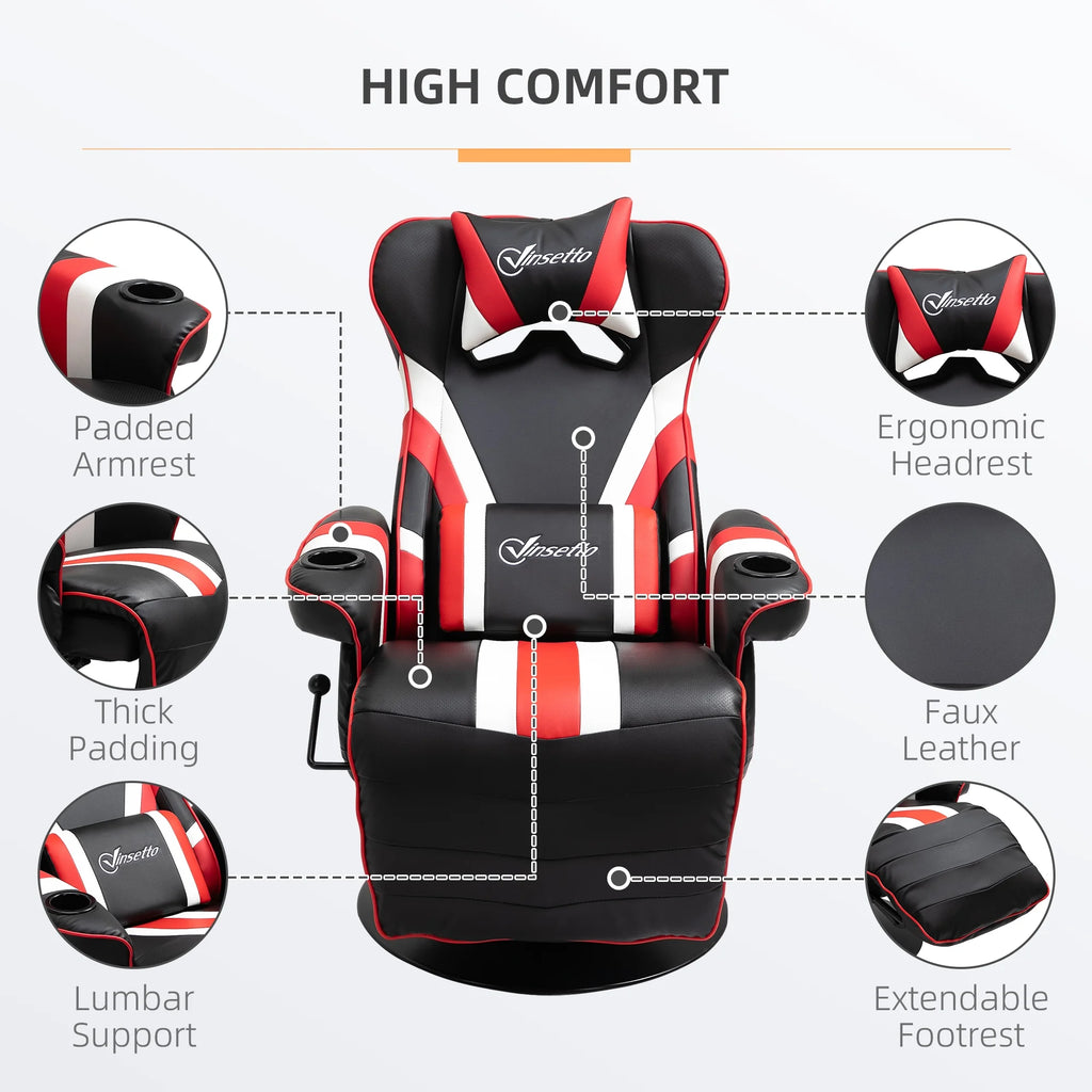 Black White Red Gaming Chair with Lumbar Support and Footrest N9263