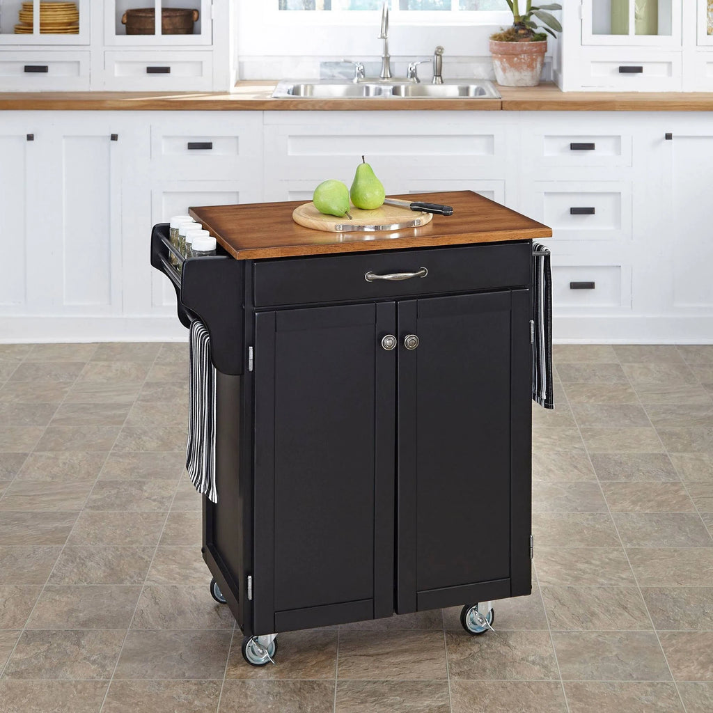 Black Kitchen Cart with Oak Top E655