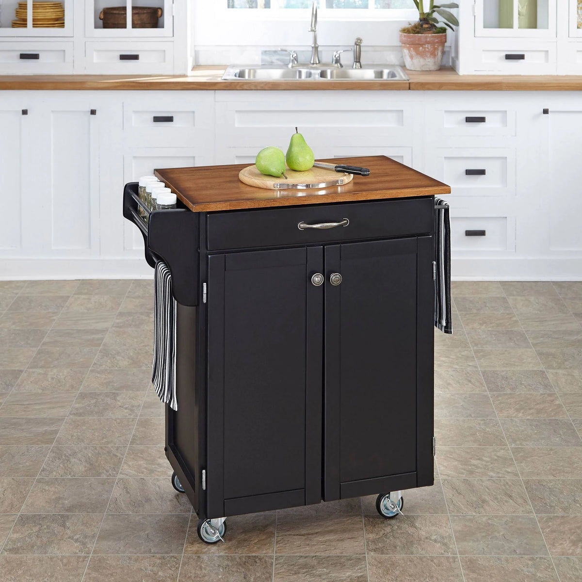 Black Kitchen Cart with Oak Top E655