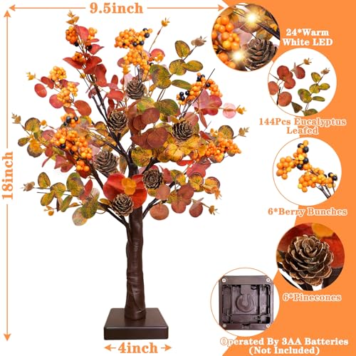2 Pack Fall Tabletop Tree with 48 LED Battery Operated 18 Inch Y6274