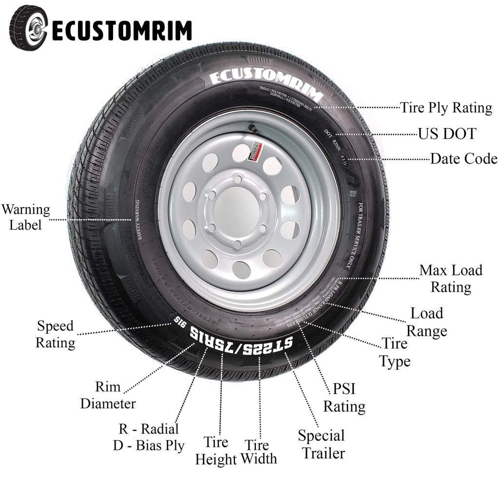 2-Pack Trailer Tire On Rim 480-12 5 Lug Galvanized Spoke Wheel D360