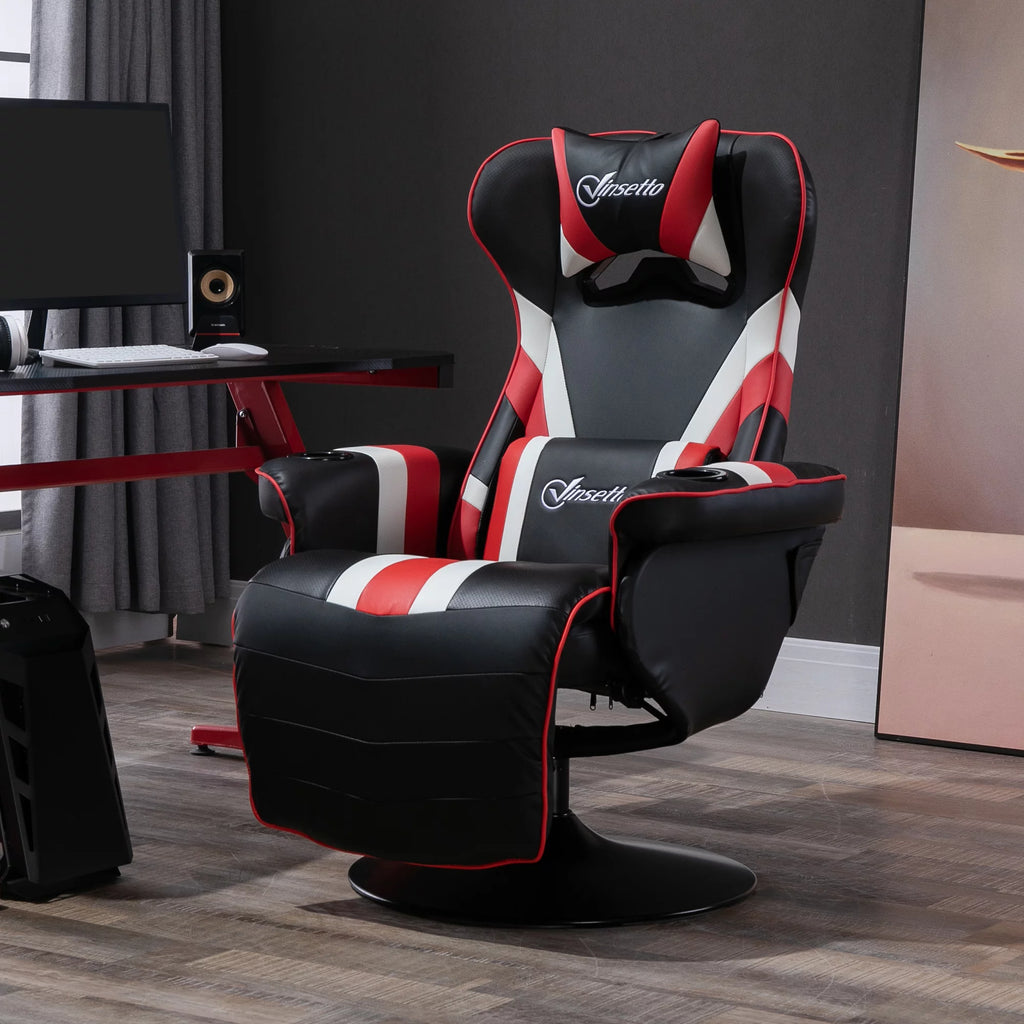 Black White Red Gaming Chair with Lumbar Support and Footrest N9263