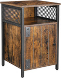 Rustic Brown and Black Nightstand with Open Shelf and Storage Cabinet X526