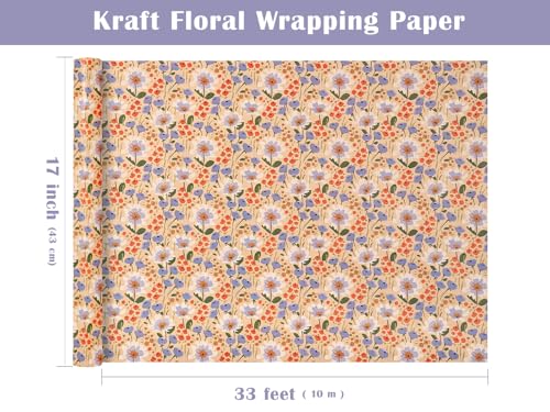 Kraft Floral Wrapping Paper Roll M2476