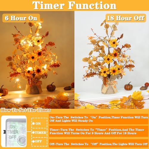 2 Pack Fall Tabletop Tree with 48 LED Battery Operated 18 Inch Y6274