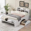 White Wood Full Size Platform Bed with Bookcase Headboard and 2 Drawers K899005