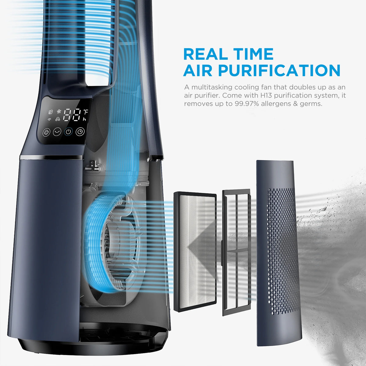 41 Tall 10-Speed Bladeless Tower Fan & HEPA Air Purifier with Remote Control U803180